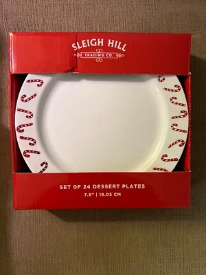 Sleigh Hill Red Candy Cane Border Disposable Dessert Plates Set of 24 NIB - Image 1 of 3