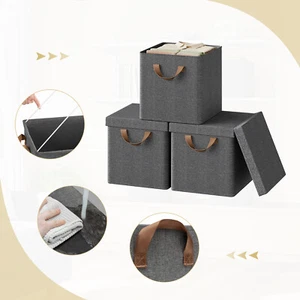 3/5/6/10x Large Foldable Storage Boxes Folding Fabric Clothes Baskets with Lid - Picture 1 of 19