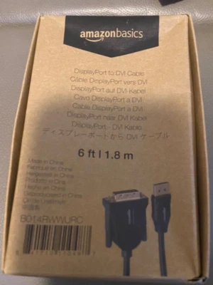 Amazon Basics DisplayPort to DVI Display Cable - 6 Feet - New & Factory Sealed - Image 1 of 2