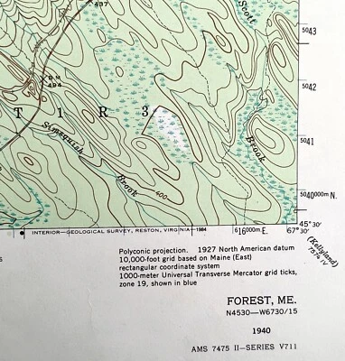 Map Forest Maine 1940 Topographic Geological Survey 1:62500 22 x 18" TOPO2 - Image 1 of 2
