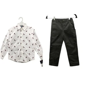 NWT IZOD Boys Size 6 Outfit BUNDLE 2 Piece Reindeer Shirt Charcoal Chino Pant - Picture 1 of 12