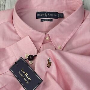 Ralph Lauren Shirt Men’s 21 34/35 4X Pink Button Down Flesh Pony Long Sleeve $95
