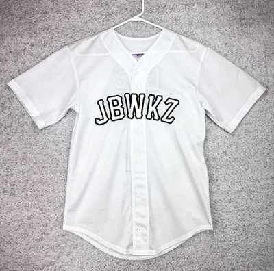 Camiseta deportiva de béisbol JBWKZ Jabbawockeez Gee #1 blanca con botones talla pequeña Foto 1 de 4