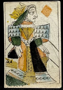 Tarjeta de juego antigua de bloques de madera auténtica de la corte de la reina real histórica de 1700 - Imagen 1 de 22