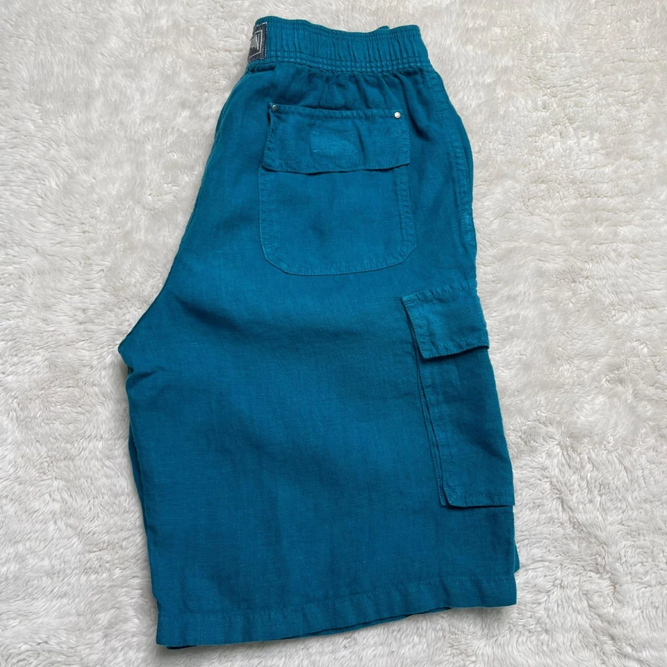 Bermudas para niño Vilebrequin azul pavo real 100 % lino bolsillos cargo talla 14 Foto 1 de 4