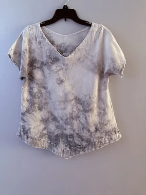 Camisa OH MY GAUZE Talla 1 S/M Gris Tie Dye Dobladillo Asimétrico Artístico Lagenlook Playa Foto 1 de 4