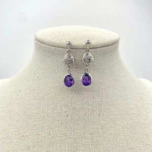 Sterling Silber 925 Amethyst Edelstein Ohrhänger Was für ein Design - Bild 1 von 4