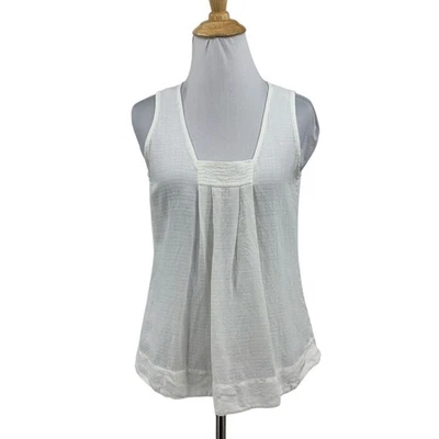 Eileen Fisher Top Womens PP Petite White Linen Blend Pintuck Sleeveless A Line - Image 1 of 4