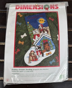 Dimensions 9113 Holiday Hounds Stocking SEALED 16" Kit 1998 Needlepoint Dogs - Picture 1 of 9
