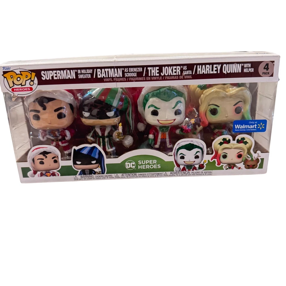 Funko Pop DC Super Heroes Holiday Paquete de 4 Superman Batman Joker Harley Quinn Nuevo en caja Foto 1 de 4