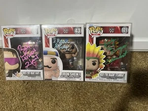 WWE Autograph Funko Pop Lot Iron Sheik Ricky Steamboat Brett Hart Coas - Picture 1 of 7