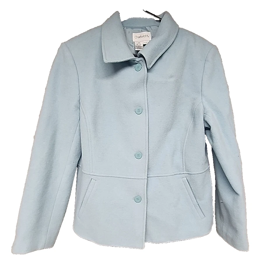 Chadwicks Women's Coat 4 Button Wool Blend Size 14P - Light Blue  21-1929-5 - Image 1 of 4