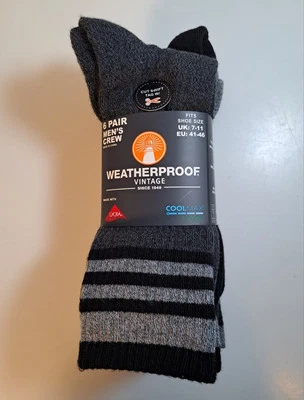 Weatherproof Vintage Coolmax Socks Size UK 7-11 Men's 6 x Pairs Grey Black BNWT - Image 1 of 4