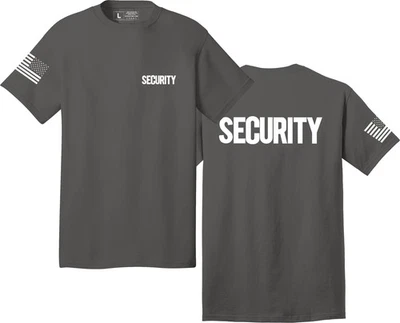 NYC FACTORY Men's Security T-Shirt (Front & Back, USA Flag Sleeve, White, XS) - Image 1 of 4