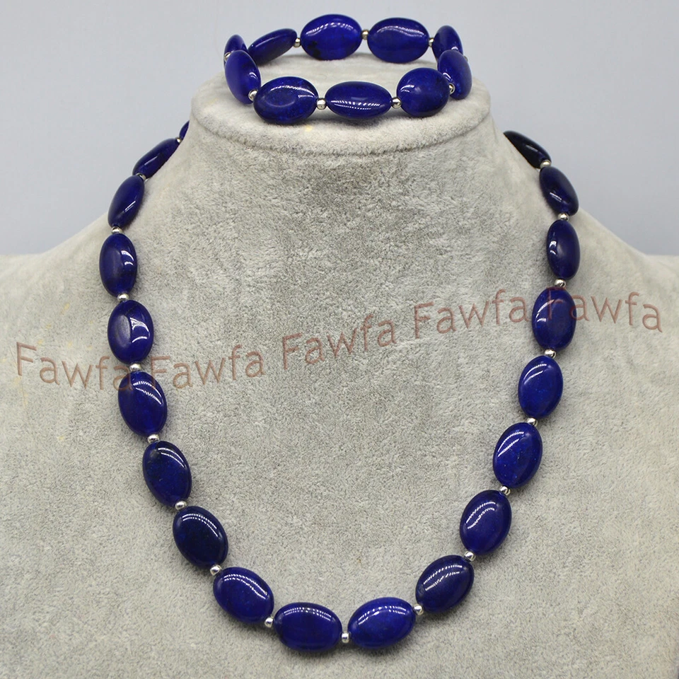 Pulsera collar cuentas espaciadoras de plata con piedras preciosas ovaladas de jade azul oscuro de 13x18 mm  Foto 1 de 4