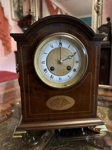 Edwardian Mahogany And Inlay Striking Mantel Clock (england And France, C. 1900 - Picture 1 of 9
