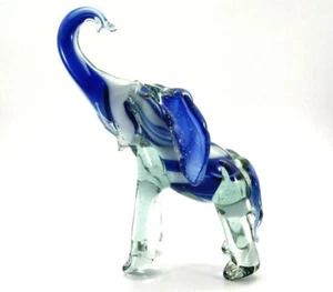 Vintage Art Glass Elephant Mouth Blown Blue White - Picture 1 of 12