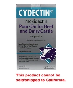 Cydectin POUR-ON 1 Liter Beef Dairy Cattle Dewormer Zero Slaughter Withdrawal - Picture 1 of 1