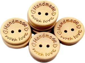 100 Pcs Wooden Buttons Handmade with Love round Sewing Button 2 Holes Crafts Dec - Picture 1 of 3