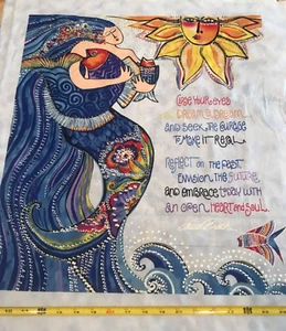 Sea Goddess PANEL LIGHT PERIWINKLE Mermaid Text Laurel Burch PANEL Fabric 1/3 YD - Picture 1 of 3