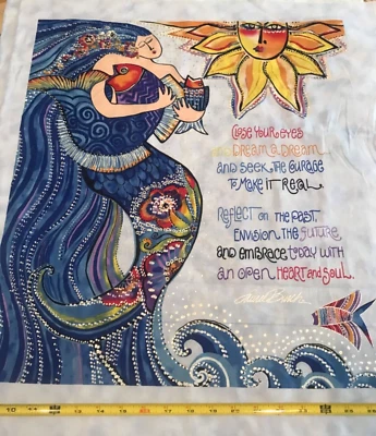 CLOTHWORKS Sea Goddess PANEL LIGHT PERIWINKLE Mermaid Text Laurel Burch PANEL Fabric 1/3 YD