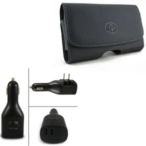 Étui ceinture en cuir Galaxy A50 A20 S9+ S10+, chargeur domestique voiture 2 ports - Photo 1 sur 12