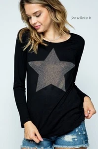 USA VOCAL Womens New CRYSTAL BLACK STAR BOHO PATRIOTIC SHIRT S M L XL 1X 2X 3X - Picture 1 of 6