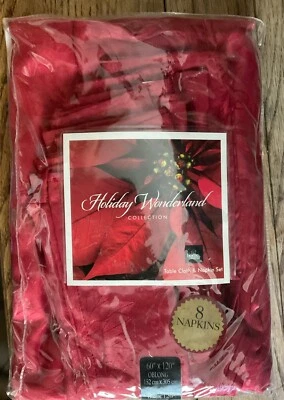 New Homewear Holiday Wonderland Collection Table Cloth, 8 Napkins, Red 60”x 120” - Image 1 of 2