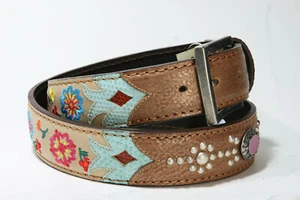 3213 Original Belts Cinturón Cuero Beige Flor Boho Hippie Cinturón - Imagen 1 de 6