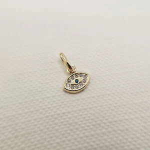 Micro Tiny 9ct Yellow Gold & Cubic Zirconia Evil Eye Charm - Picture 1 of 4