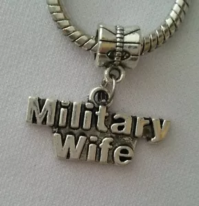 Military Wife USA Army Marine Dangle Bead Silver for European Charm Bracelet - Picture 1 of 4