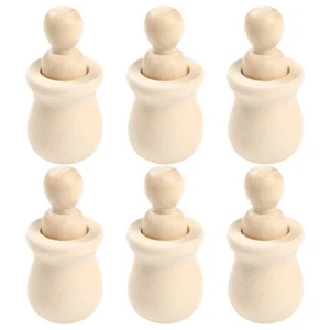 6Pcs Unpainted Wood Pegs Kids Diy Wooden Peg Dolls Graffiti Dolls Playthings - Picture 1 of 12