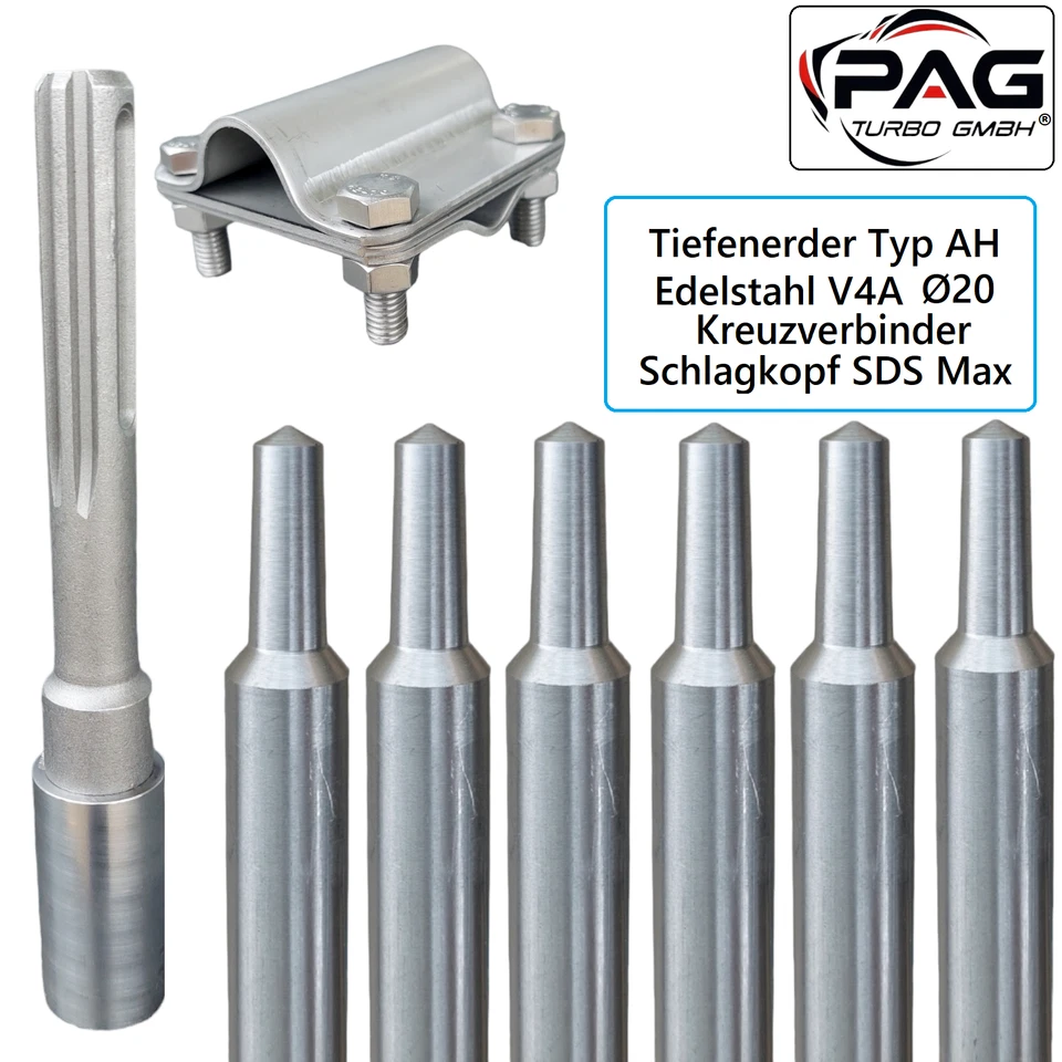 ✅ Tiefenerder Ø 20mm Edelstahl V4A Typ AH Blitzschutz Erdung Schlagkopf Klemme - Bild 1 von 4