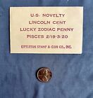 U.S. Novelty 1972 Lincoln Cent Lucky Zodiac Penny Pisces 2/19-3/20