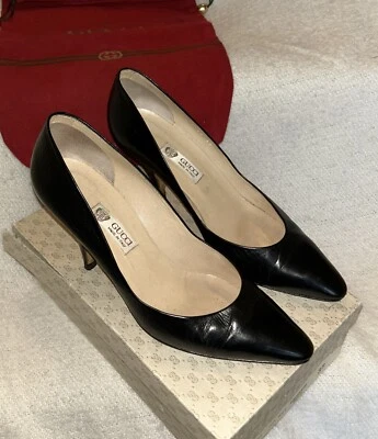 Vintage Gucci Womens Classic Black Leather Heels Pumps Shoes - Size 38 / US 7.5 - Image 1 of 4