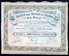 HOTELS & CASINO DE PAU 1928 Stock Bond Certificate with 18 Coupons ~ France