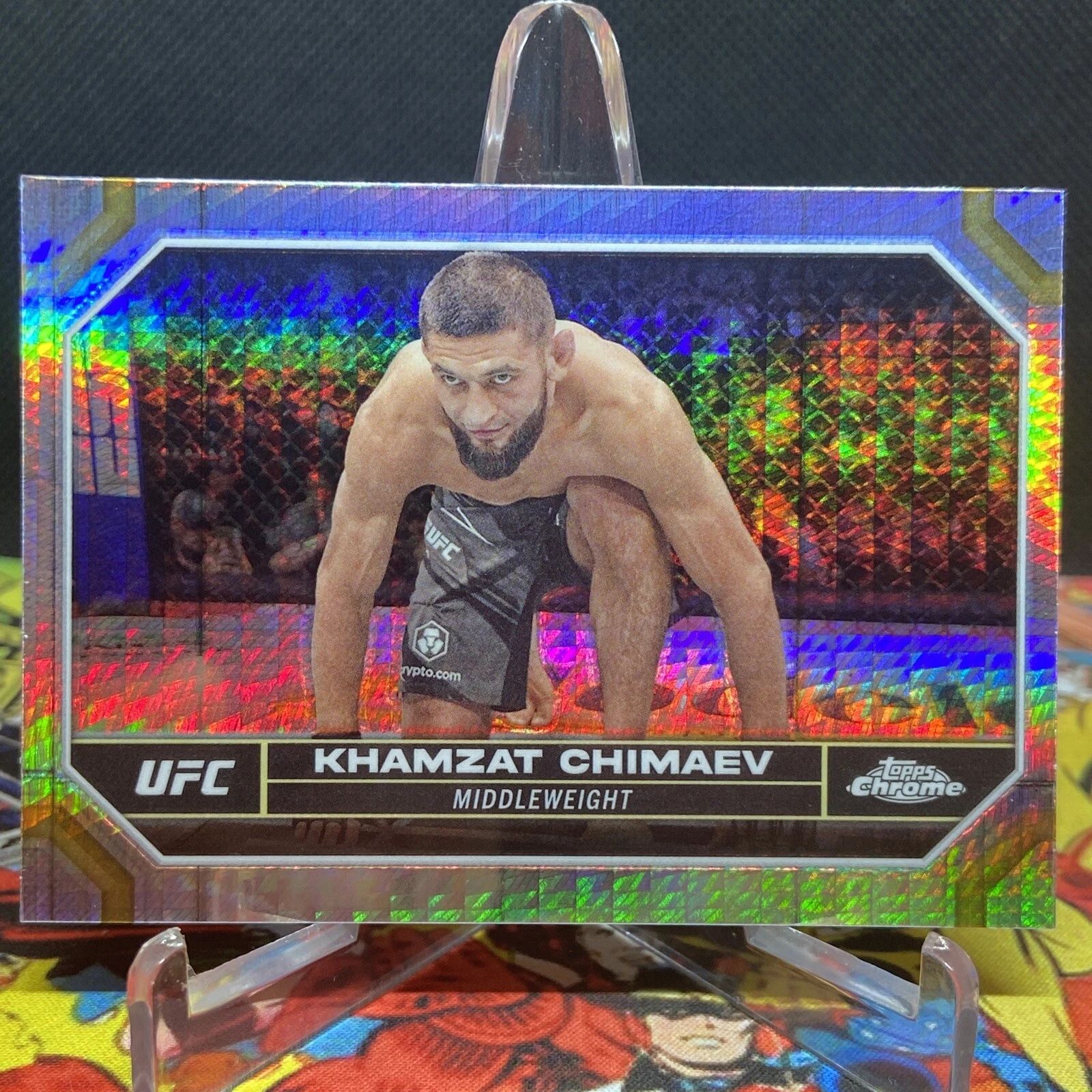 Khamzat Chimaev 2024 Topps Chrome UFC Prism Refractor #114