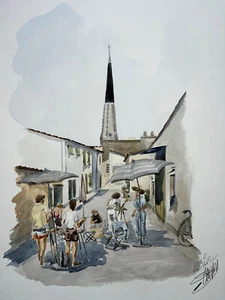 Atelier Chantal Crestant ARS EN RE Ile de Re AQUARELLE Peinture CANARD XX° - Picture 1 of 2