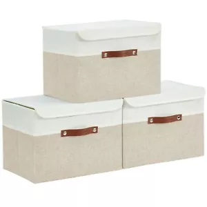 Storage Box With Lid 3pack Fabric Storage Bins Large Storage Box With Dual Han - Picture 1 of 9