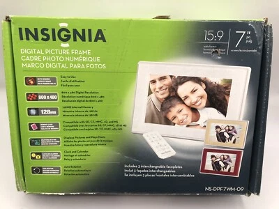 NEW INSIGNIA Digital Picture Frame 15:9 7" Screen, 3 Faceplates, Remote USB - Image 1 of 4