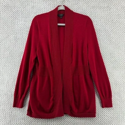Suéter Talbots Mujer L Rojo Tejido Lana Merino Frente Abierto Cárdigan Mangas Largas Foto 1 de 4