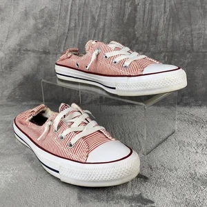 Converse All Stars Striped Slip Ons Womens 8 Red & White Striped Sneakers Shoes - Picture 1 of 10