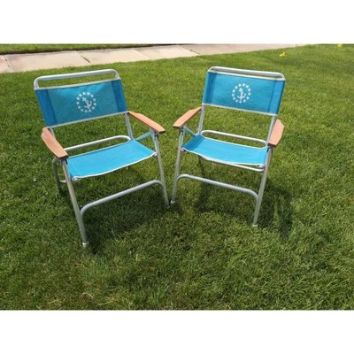 Пара винтажных складных стульев алюминиевая рама сетка ткань звезды и символ якоря - Изображение 1 из 4