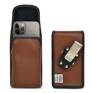 Brown Leather Belt Case for iPhone 16/15/14/13 Pro - Vertical Holster Pouch w... - Picture 1 of 9