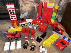 71 Pc. DUPLO FIRE LOT Fire Trucks Firemen Helicopter Station Parts ADDED MORE!!! - Picture 1 of 7
