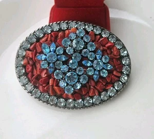 Vintage 💗Western Glamour Bling Blue Rhinestone Silver Belt Buckle Ivan TAIWAN  - Picture 1 of 12