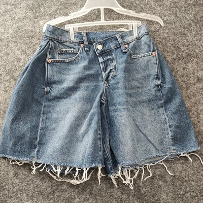 Pantalones Cortos Largos Free People Boomerang Tiro Alto Botón Mosca Talla 24 Cremallera Frontal Cruzada Foto 1 de 4