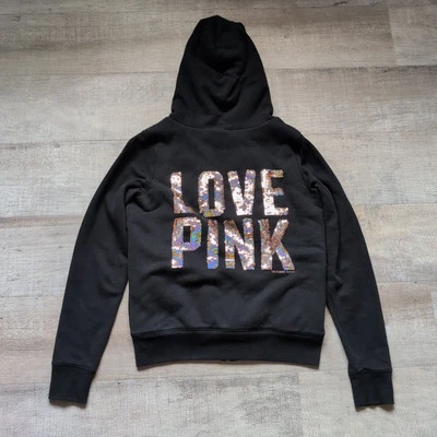Victoria's Secret Bling Sudadera con Capucha ROSA Cremallera Completa Forrada de Piel Chaqueta Perro XS Negra Y2k Foto 1 de 4