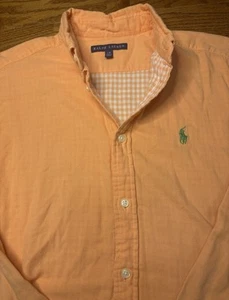 Camisa Ralph Lauren Para Mujer L Abotonada Forrada Manga Larga Guaze Algodón Naranja - Imagen 1 de 6