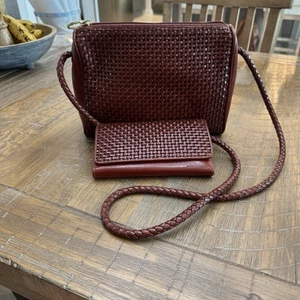 Medallion Brick Woven Purse/crossbody With Matching Wallet 100% Red Leather - Picture 1 of 12